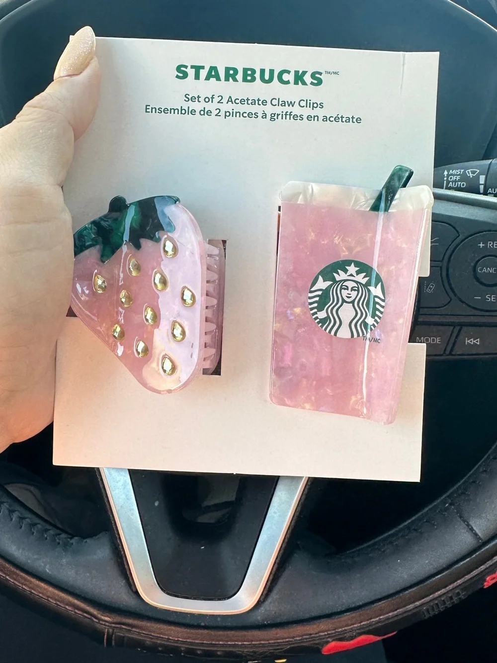 Starbucks Pink Strawberry & Cup Acetate Claw Clips